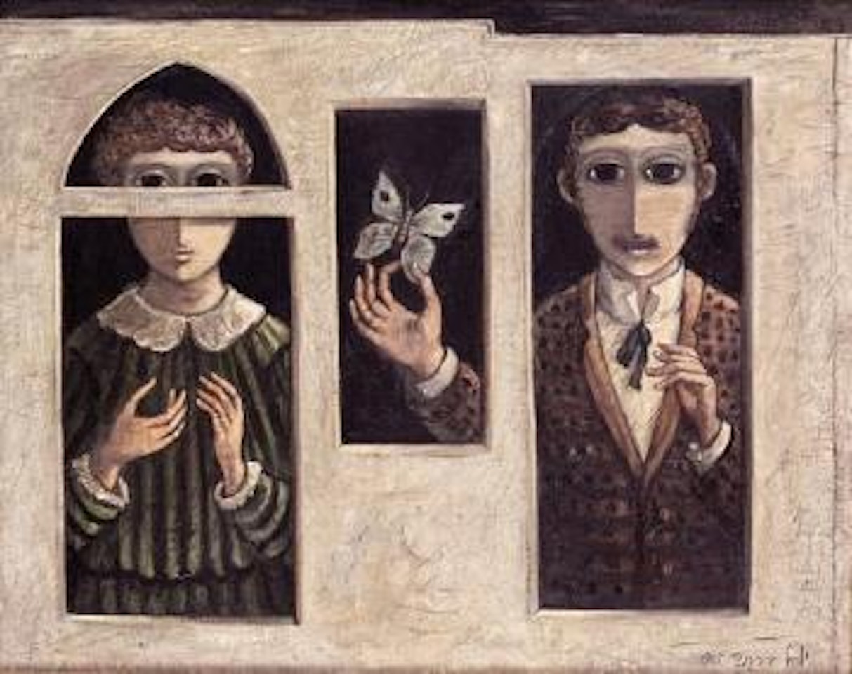 Figures and Butterfly at the Window by Yosl Bergner