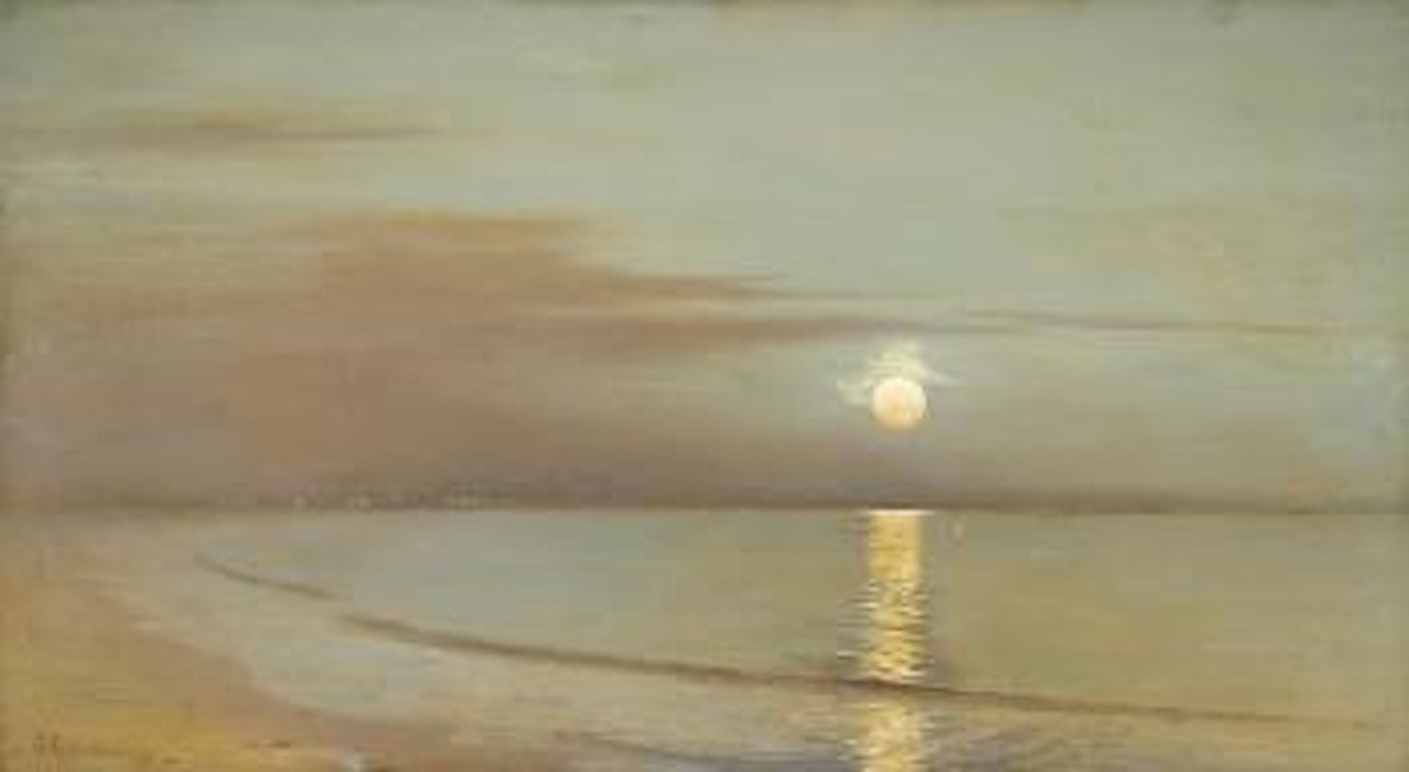 Moonrise beyond the bay by Granville Redmond