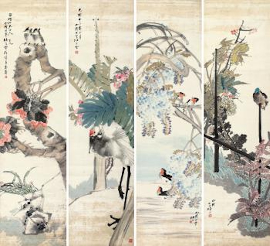 Brids And Flowers by Ren Bonian
