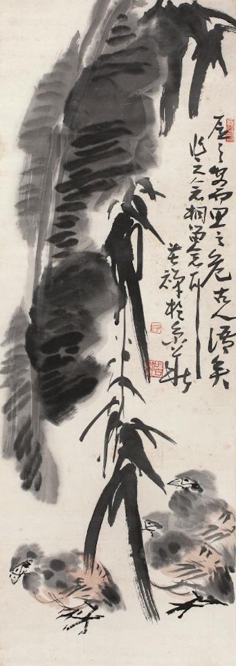 Quail And Banana Leaves by Li Kuchan