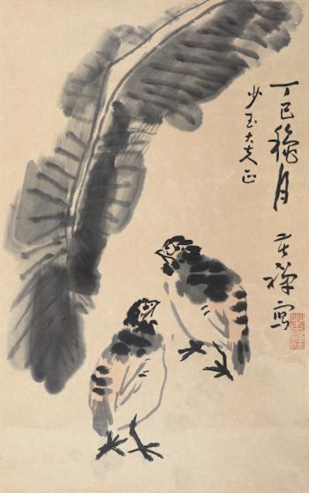 Quail and Banana leaves by Li Kuchan