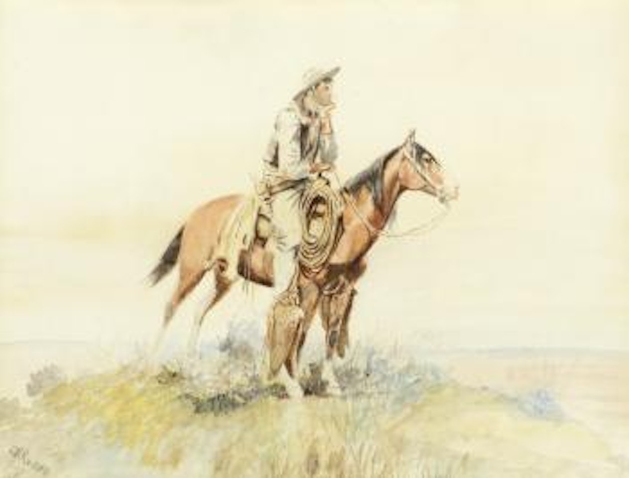 Cowboy on Horseback - Meditation by Charles M Russell