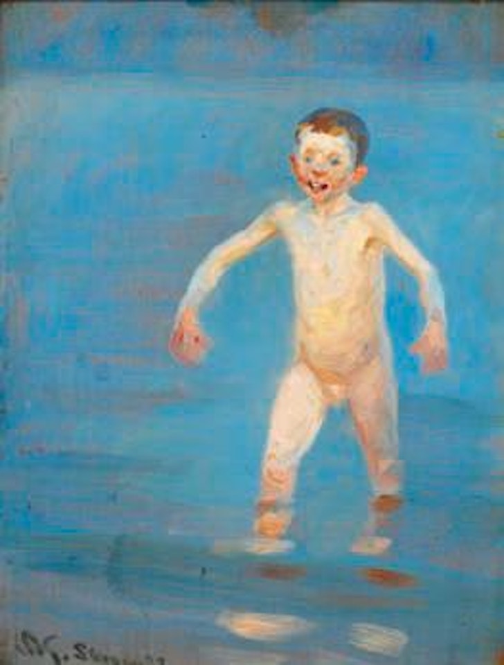 Bathing boy walking back to the shore by Peder Severin Kröyer