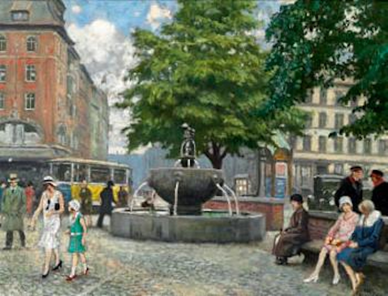 fountain in the middle of the square by Paul Fischer