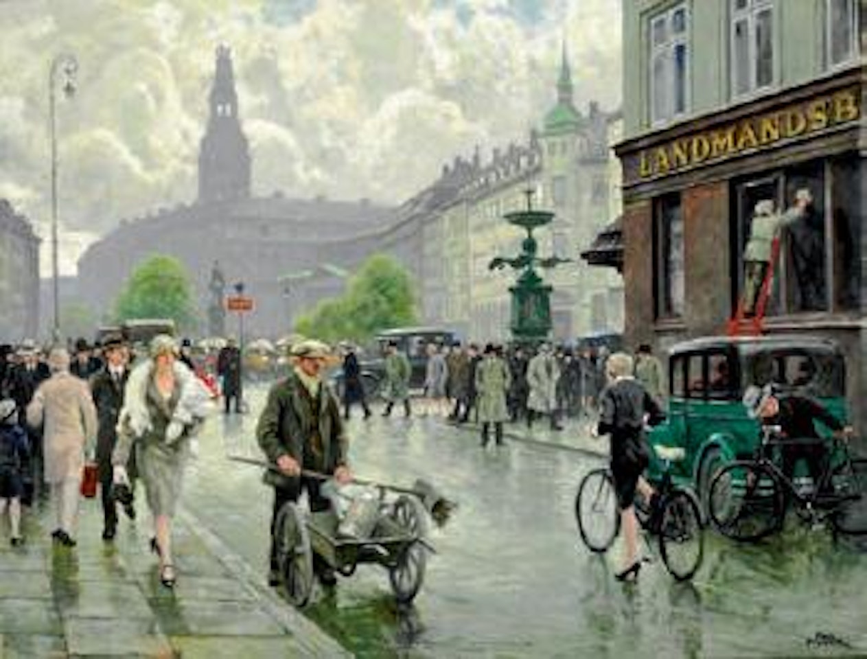 Storkespringvandet [the Stork's Fountain], Landmandsbanken and Christiansborg by Paul Fischer