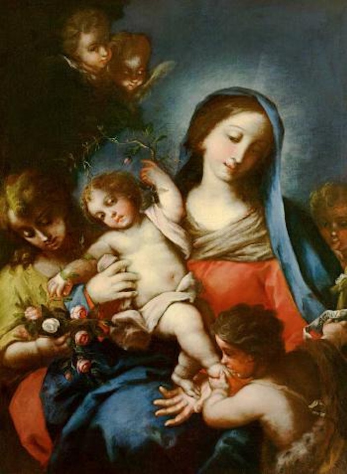 Madonna mit Jesuskind und Johannesknabe unter einem Rosenstrauch by Attributed to Carlo Maratta