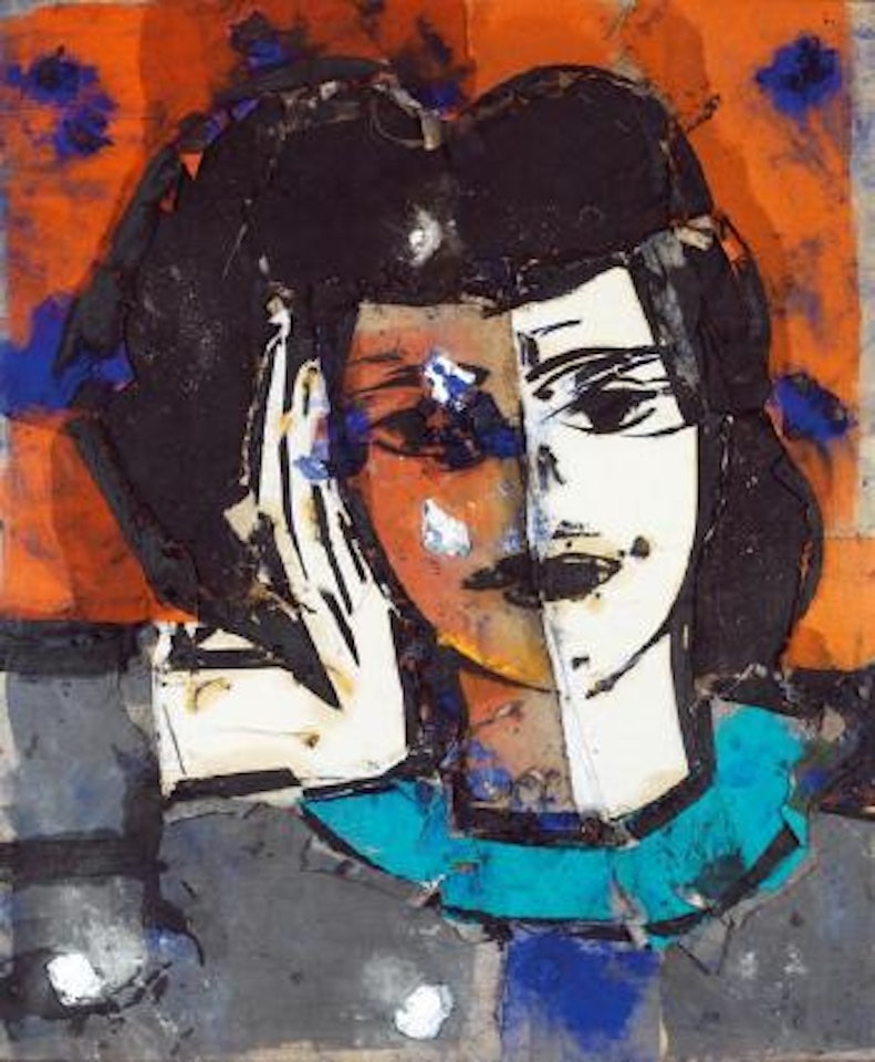 Rostro sobre fondo naranja by Manolo Valdés