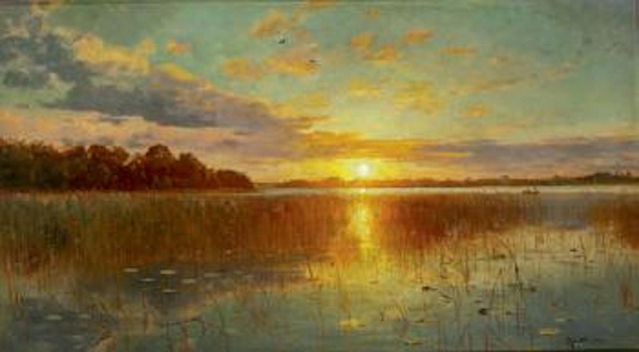 Sunset over a Danish fjord by Peder Mork Monsted