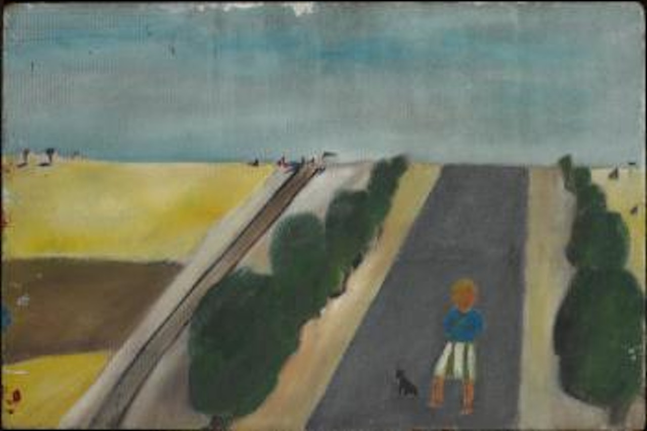 Girl and dog, Kiata, Wimmera; River landscape and figure verso by Sidney Nolan