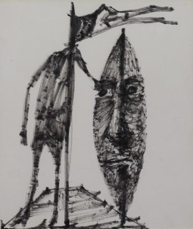 Shield and Trojan warrior with flag by Sidney Nolan