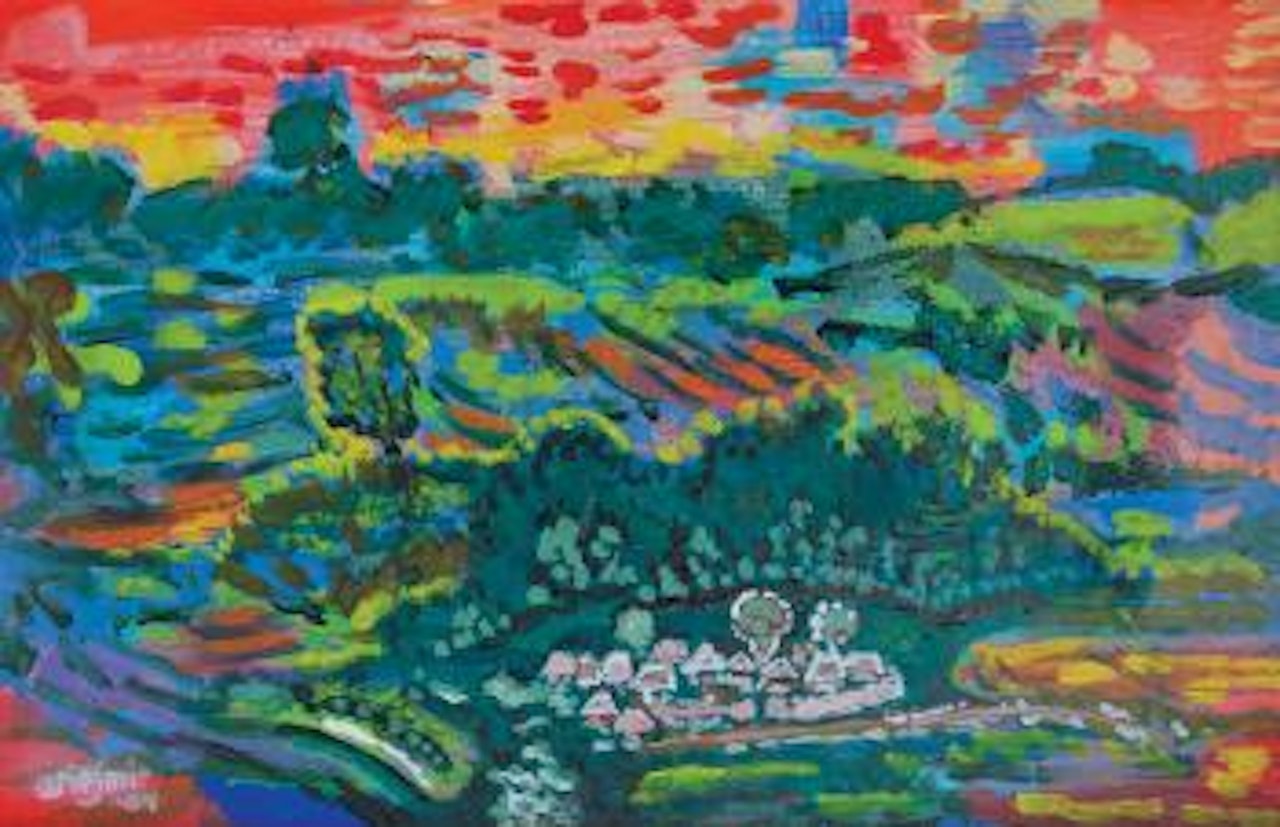 Hill country, a village in the foreground by Arie Smit