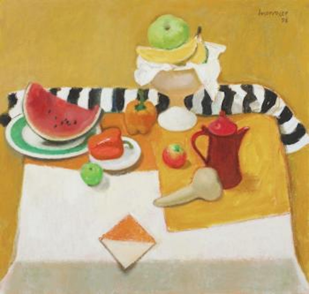 Still life with Bananas and Striped Cloth by Alberto Morrocco