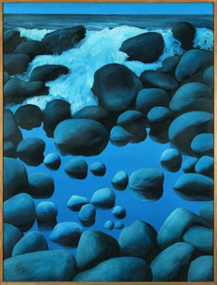 Moonlight wave about to invade rock pool by Michael Smither