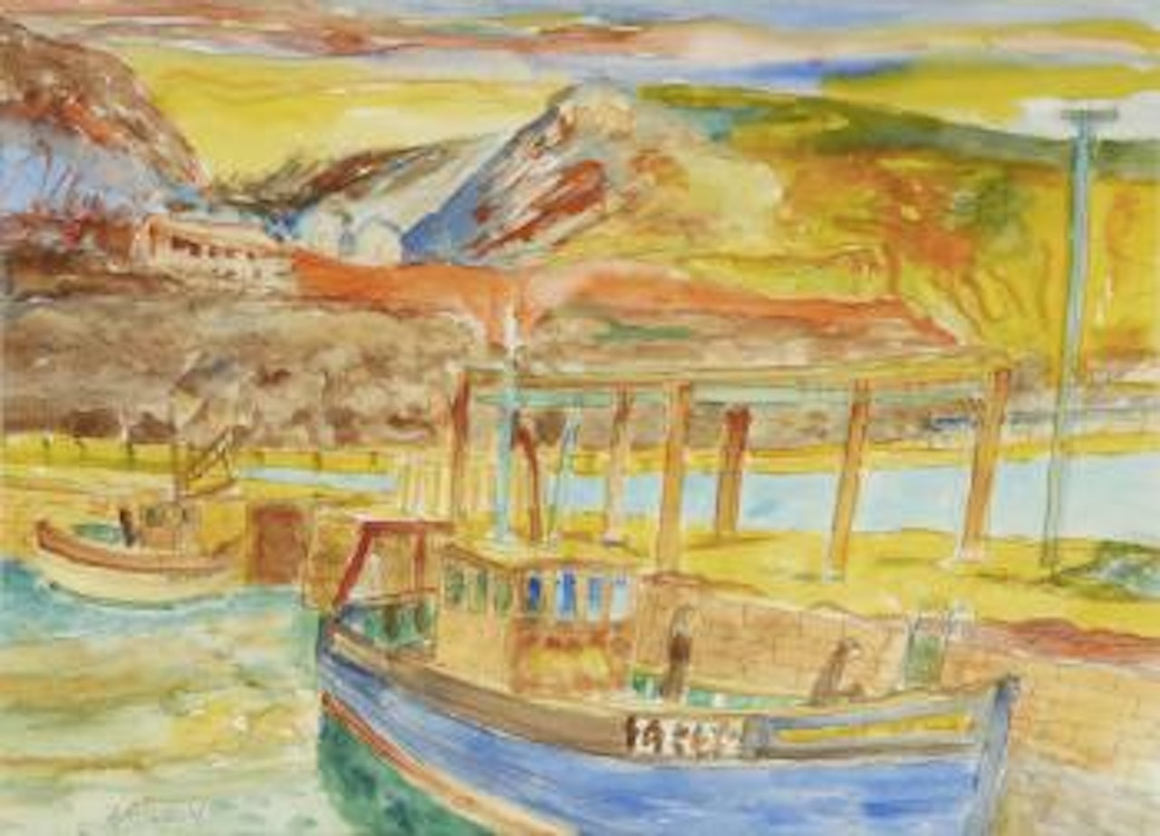 Village Belle in harbour by John Bellany