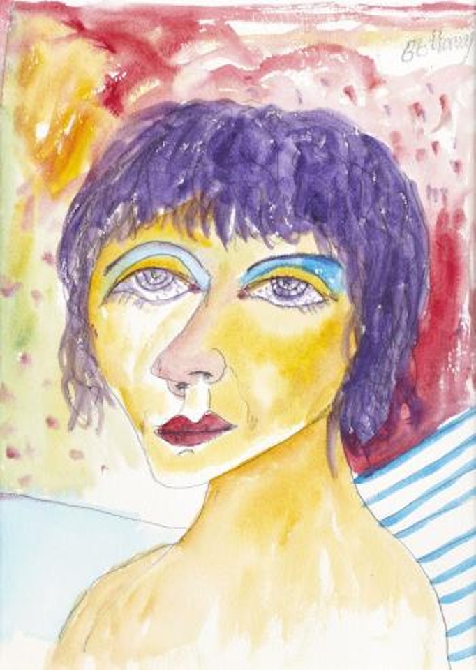 Woman with purple hair by John Bellany