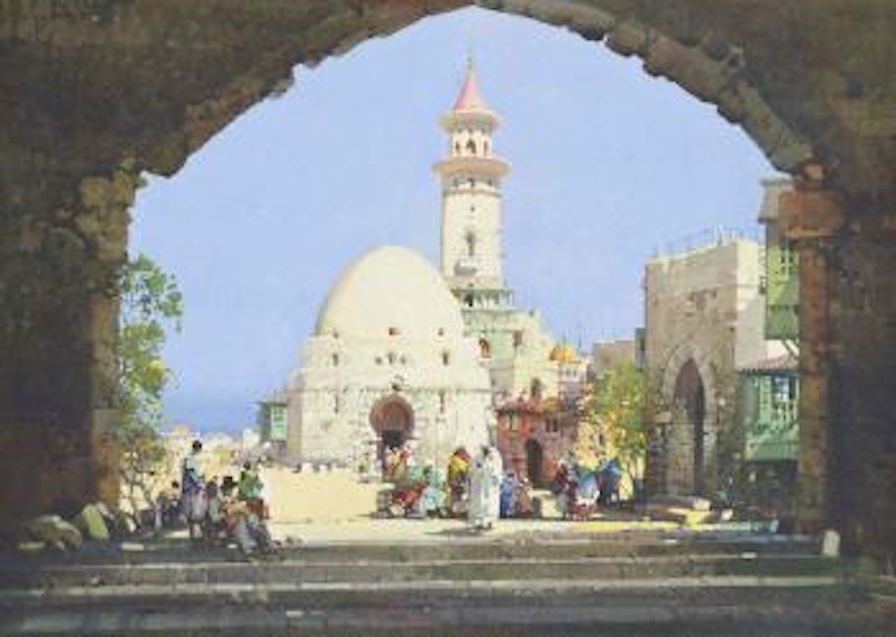 Arabs selling their wares before a mosque by Noel Harry Leaver