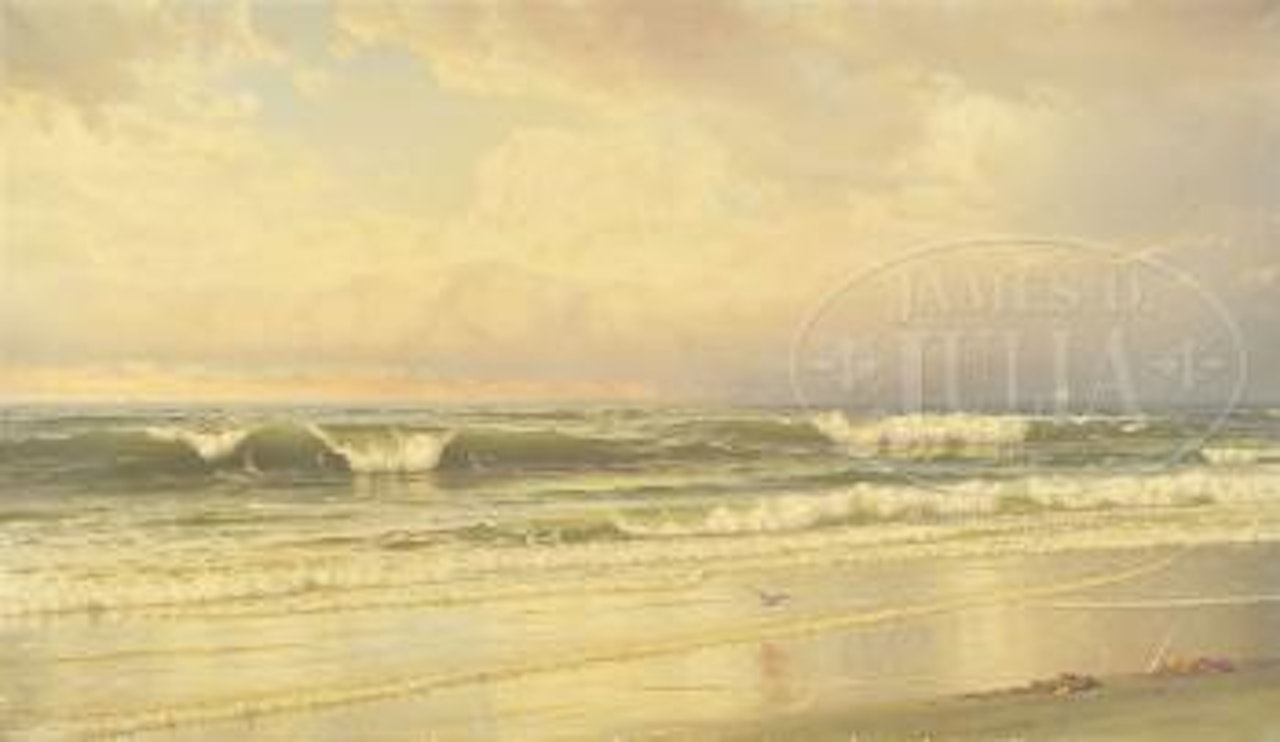 Thunderheads over beach with breaking waves by William Trost Richards