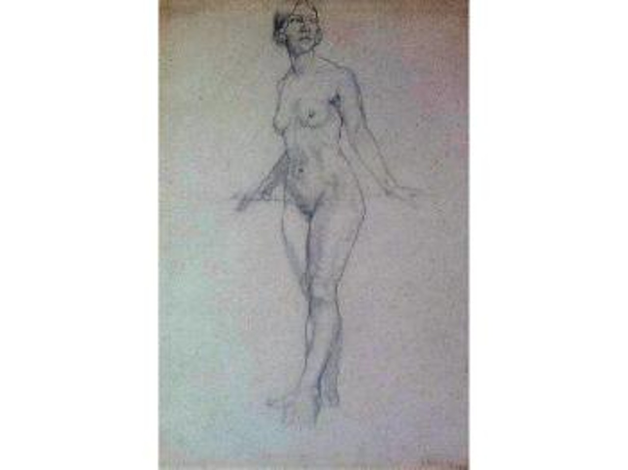Life study of a standing female nude by Laurence Stephen Lowry
