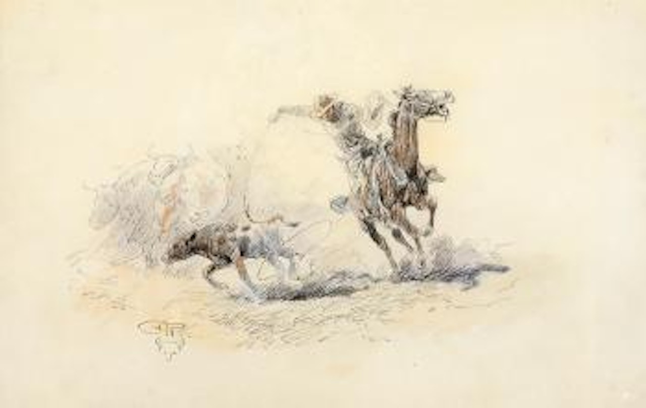 Roping a calf by Charles M Russell