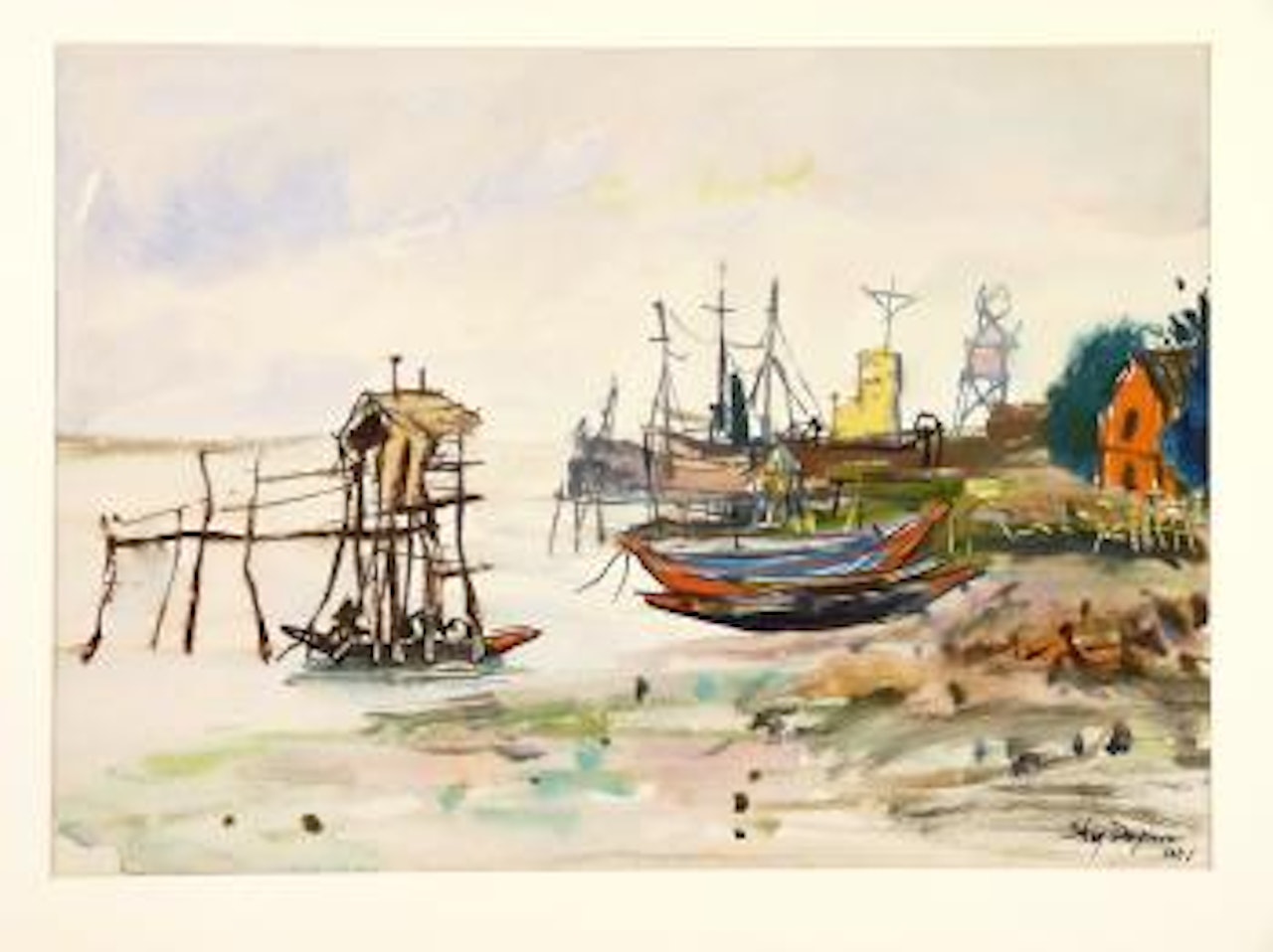 Harbour scene by Xi Dejin