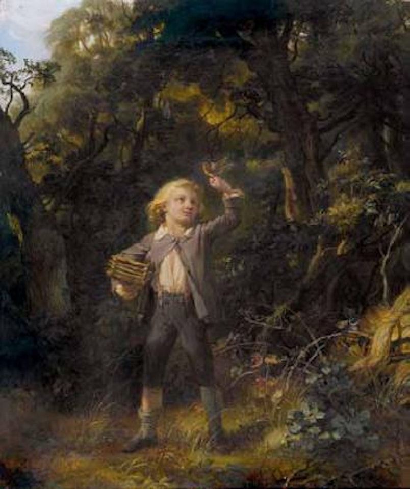 Abschied - Knabe mit Vogel in Waldlichtung by Christian Friedrich Gille