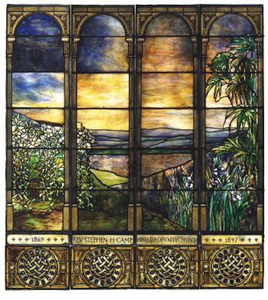 A Symbolic Landscape window by Tiffany Studios