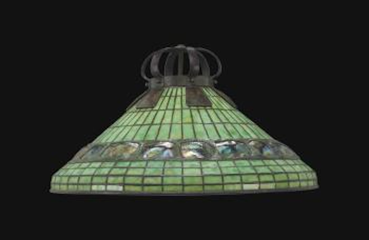 A Geometric and Turtleback Tile chandelier by Tiffany Studios