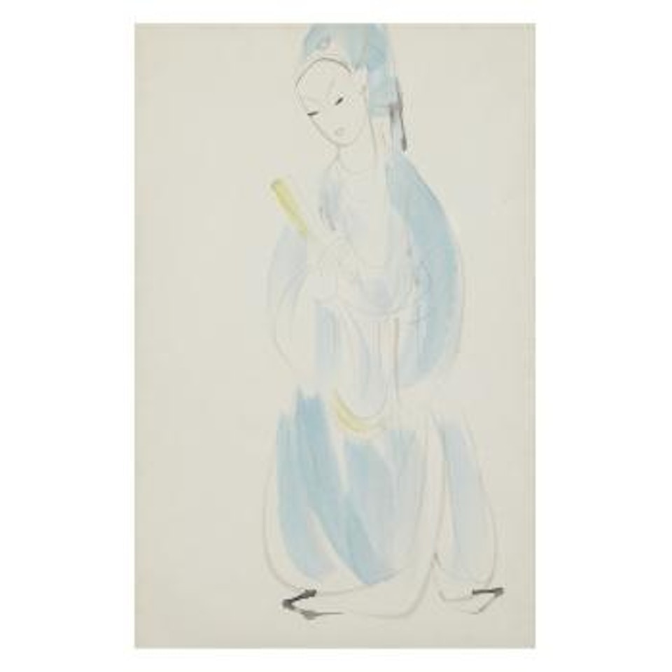 Female in a blue dress by Lin Fengmian