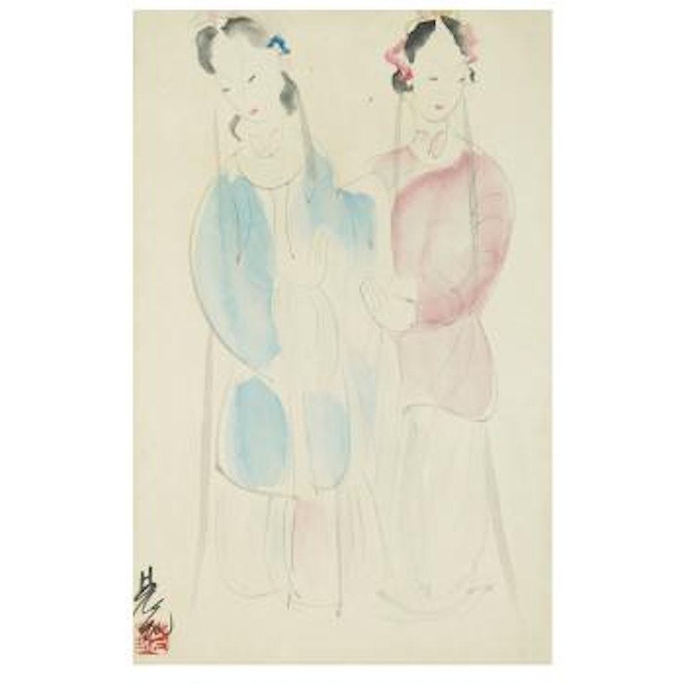 Two females by Lin Fengmian