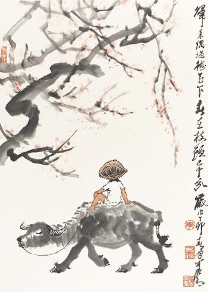 Herding Under Blossoms by Li Keran