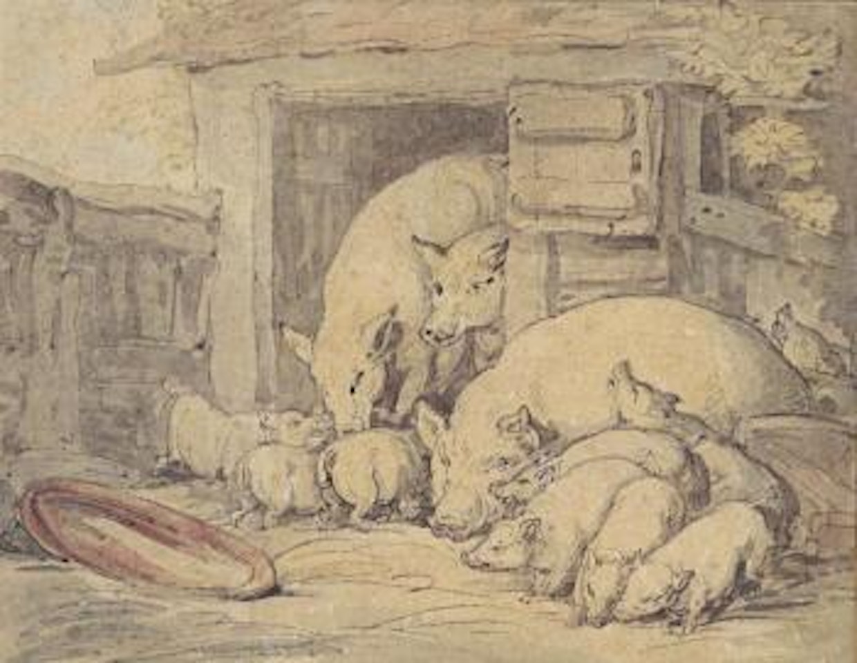 A pigsty with sows and piglets by Thomas Rowlandson