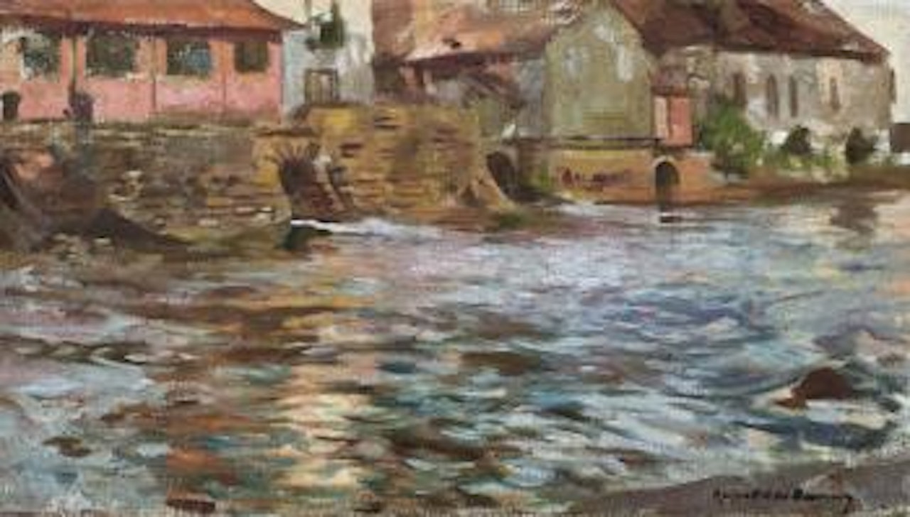 Maisons roses au bord du barrage by Rupert Charles Wulsten Bunny
