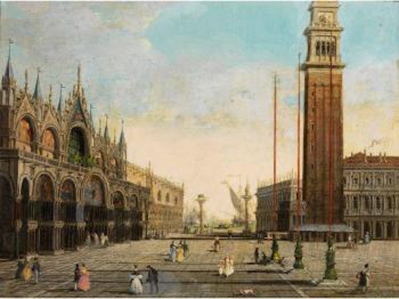 Piazza San Marco In Venedig Mit Dogenpalast, Campanile. Figurenstaffage In Zeitgenössischer Kleidung by Giuseppe Bernardino Bison