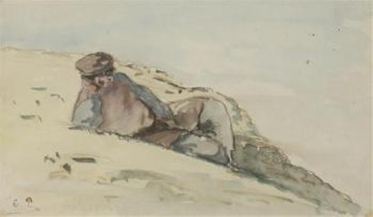 Paysan se resposant dans l'herbe by Camille Pissarro