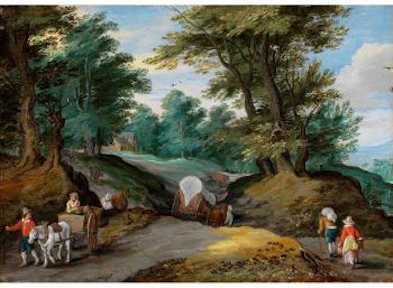 Baumlandschaft Mit Pferdekarren Und Zum Markt Ziehenden Bauern by Jan Brueghel the Younger