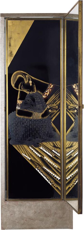 Important and unique illuminated triptych psyché, designed for Madame Agnès, Salon de le Rue Saint-Florentin, Paris by Jean Dunand