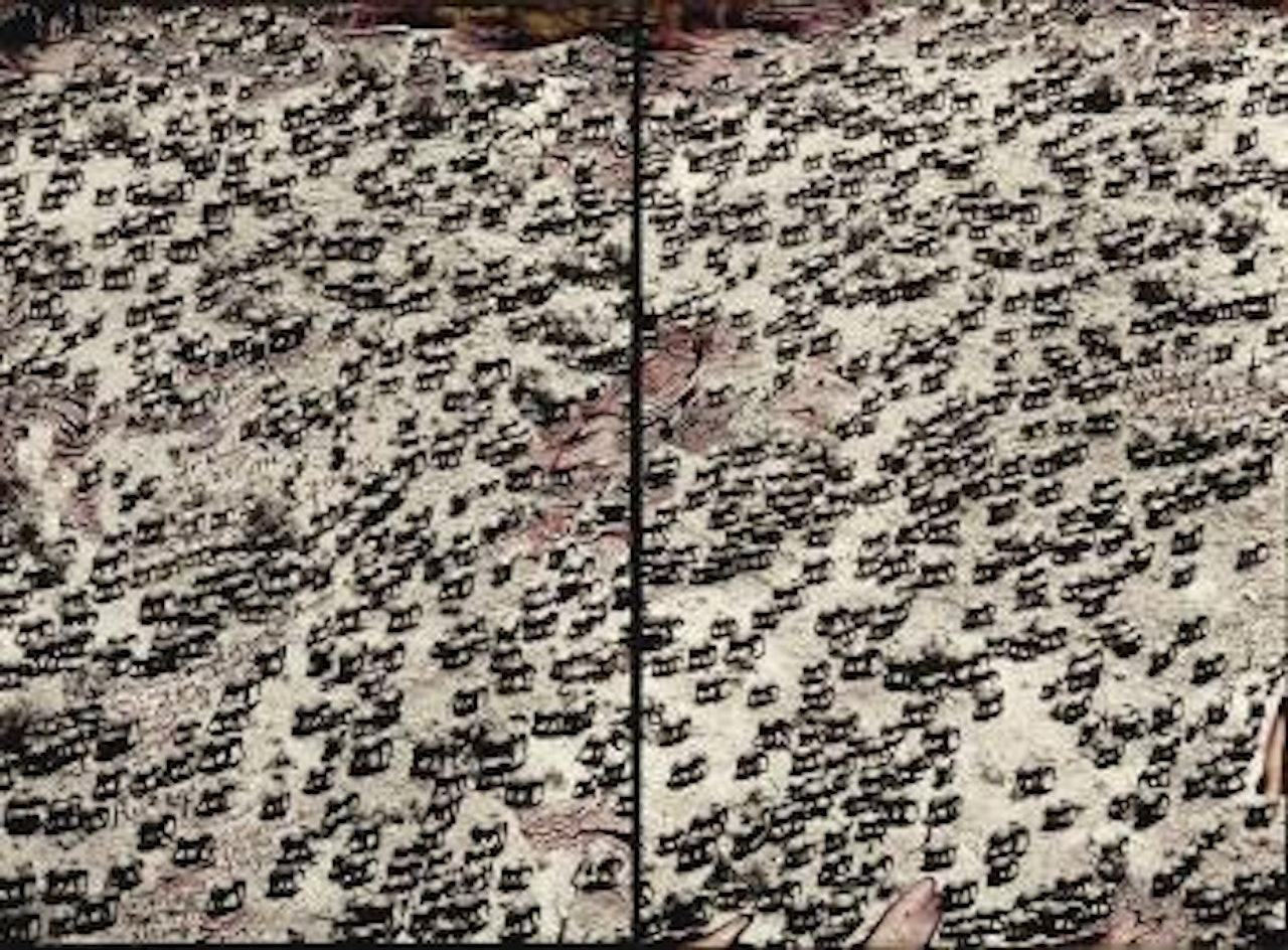 756 Elephants in stressed-out formation at the Tsavo Park border, Kenya by Peter Beard