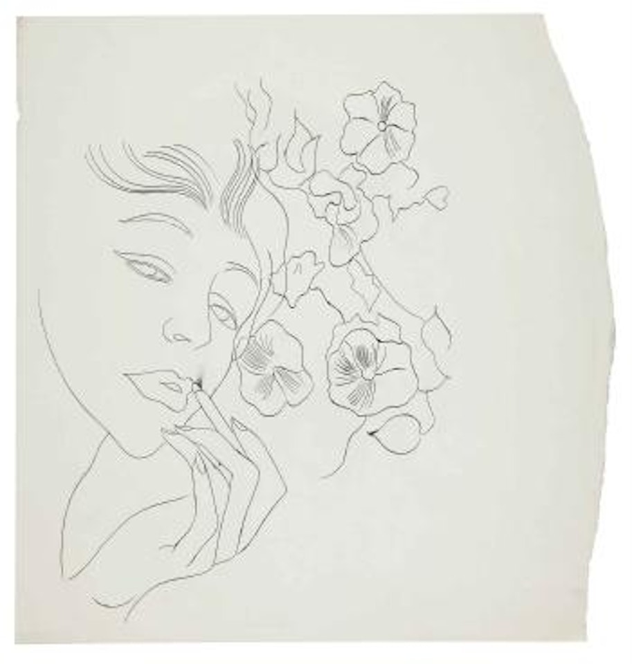 Female Head and Flowers by Andy Warhol