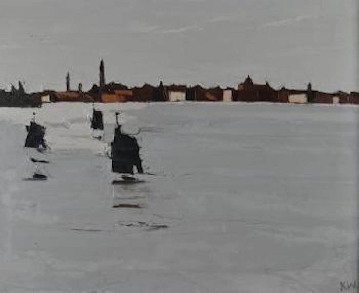 Gondolas at the entrance to the Grand Canal, Venice by Kyffin Williams