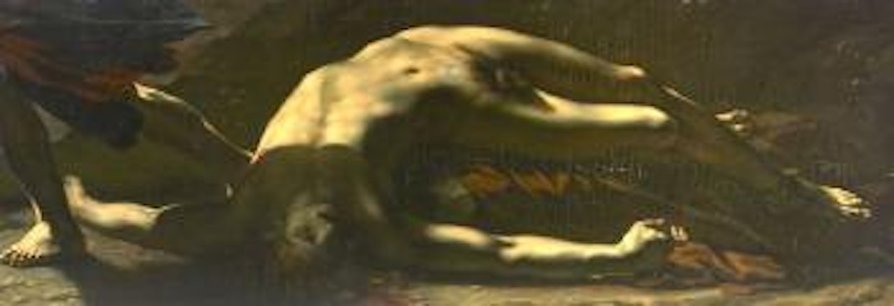 Figure d'homme Nu Allongé ; Reprise de La Victime Dans 'La Justice et La Vengeance Divine Poursuivant Le Crime by French School by Pierre-Paul Prud'hon