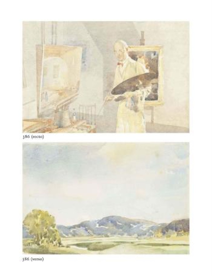 Self portrait of the artist in his studio (recto); and Landscape (verso) by William Russell Flint