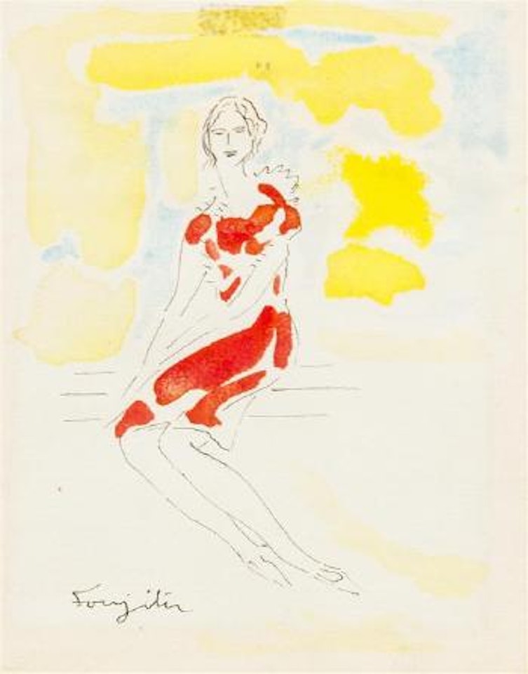 Woman seated on bench by Leonard Tsuguharu Foujita