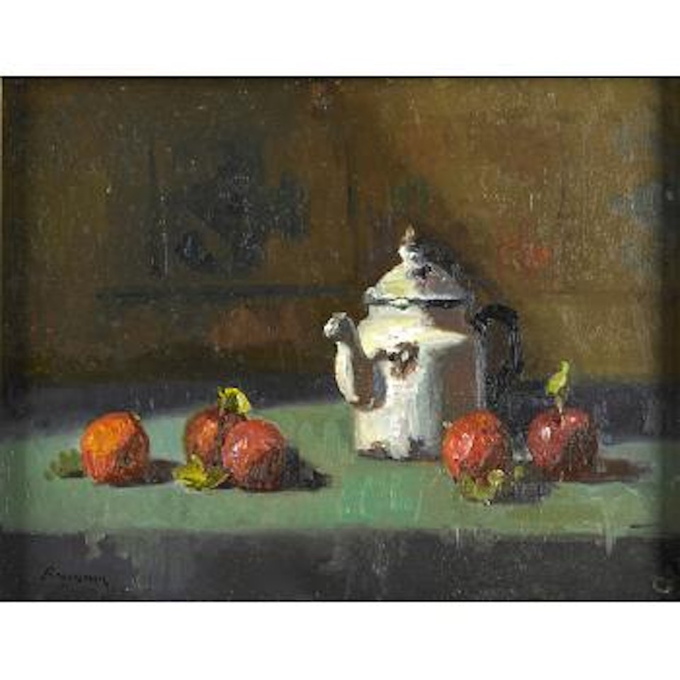 Teapot with apples by Robert Brackman
