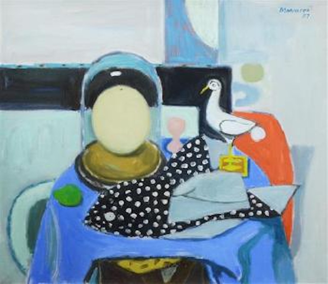 Still life with ostrich egg and pink egg cup by Alberto Morrocco