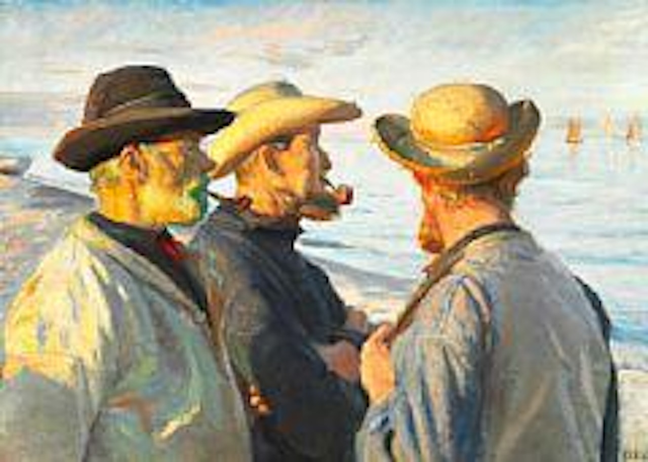 Three fishermen at sunset, Skagen by Michael Ancher