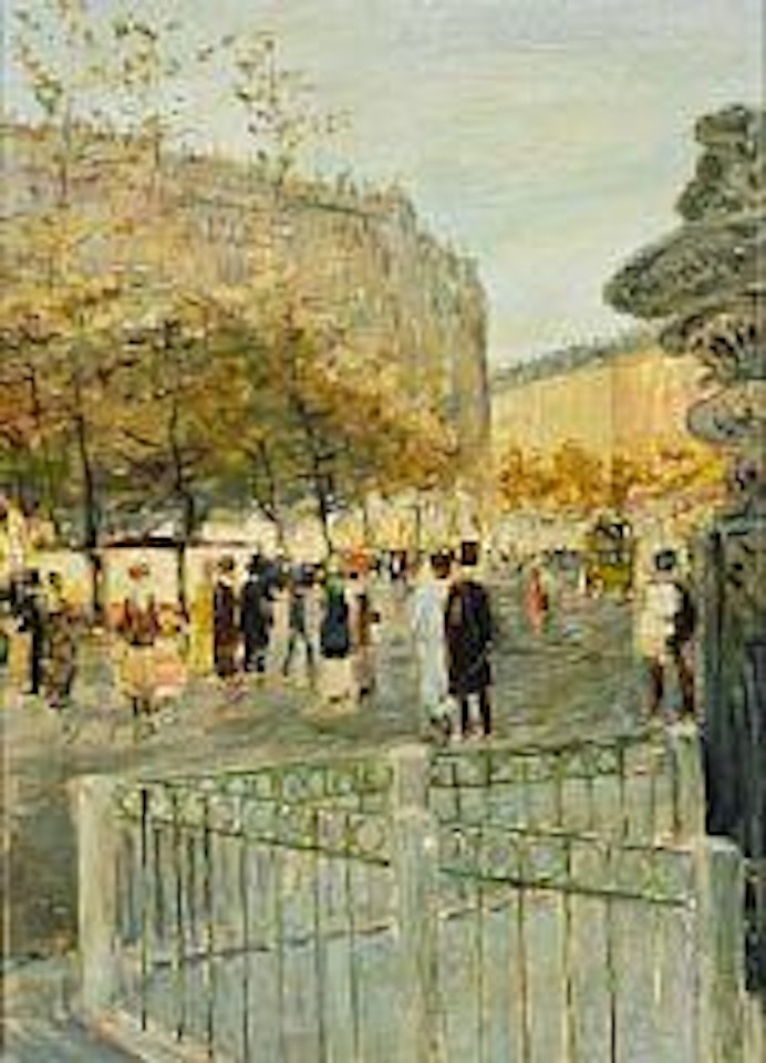Parisian street scene with walking people by Jean Francois Raffaelli