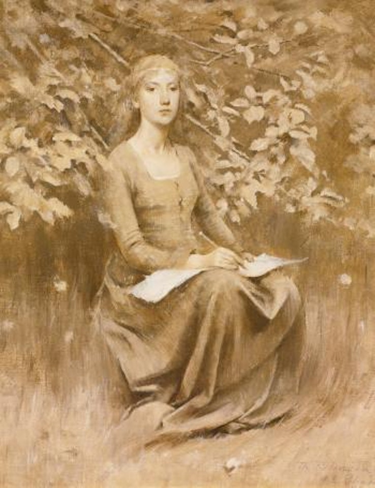 Girl Seated, Writing by Theodore Robinson