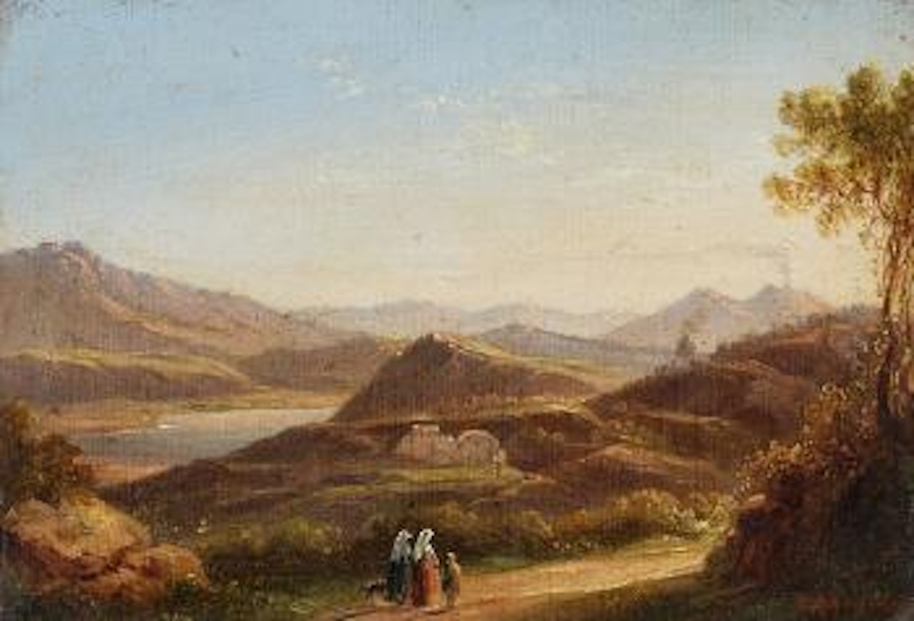 Lago Di Agnano Bei Neapel Mit Blick Auf Den Vesuv by Oswald Achenbach