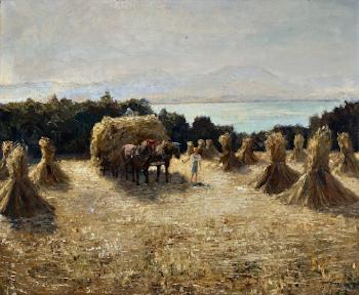 Getreideernte Am Ufer Eines Sees by Otto Pippel