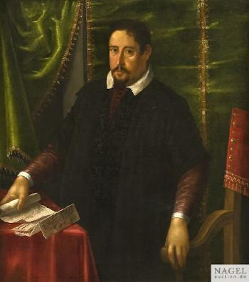 Bildnis Eines Adligen Herrn Im Dunklen Gewand Mit Brokatbesatz Als Kniestück by Leandro Bassano